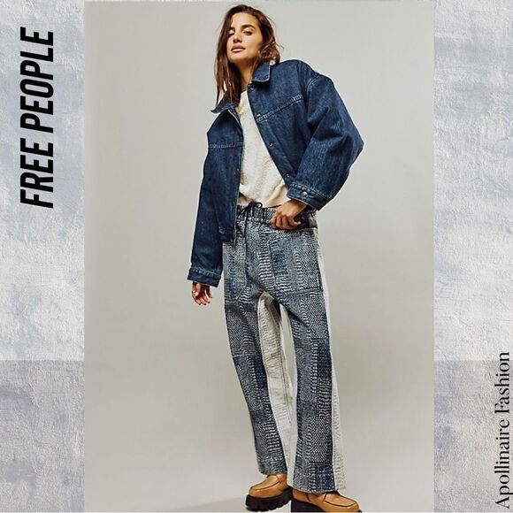 WE THE FREE MISFIT BORO REVERSIBLE HAREM JEANS IN NAVY WHITE COMBO NEW - Picture 3 of 13